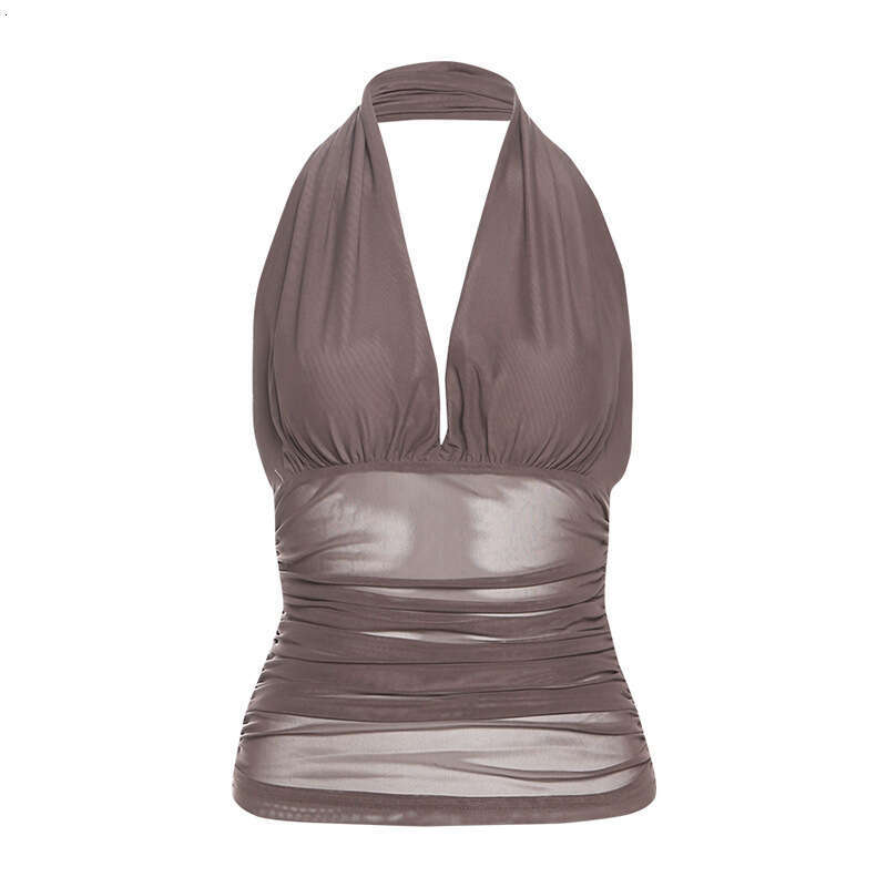 2025 Spring New Women's Solid Color Slim Fit Street Fashion Halter Sexy Backless Tank Top fcc