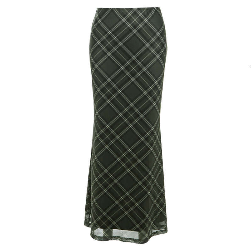 2023 Autumn New Women's Solid Color Slim Fit Fashion High Waist Plaid Fishtail Midi Skirt for Women 90f