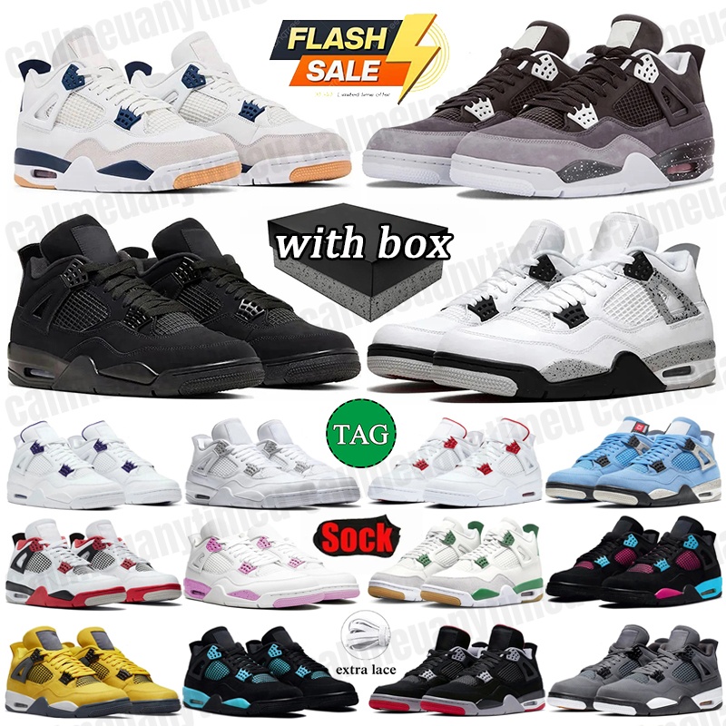 Designer basketball shoes 4 4s Black Cats Leather rubber Mens Womens sneakers White Thunder Military Blue Bred mens outdoor sports trainers shoe 36-47