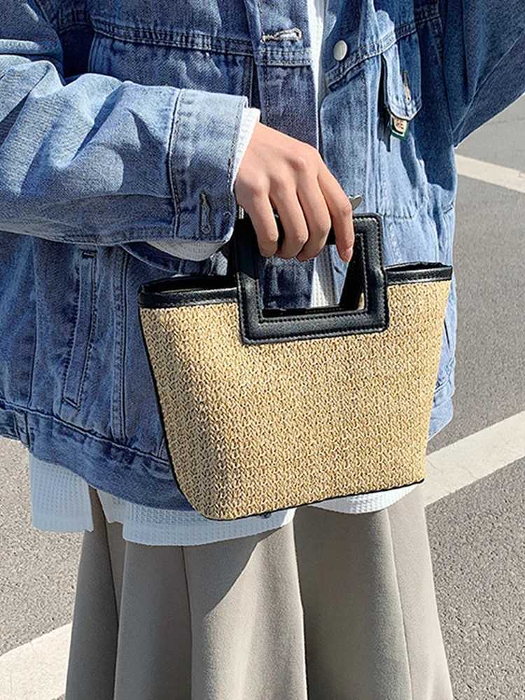 100% Genuine Leather Handbag PU Leather Simple Str Bag Large Capacity Versatile Weaving Bag Fem Leisure Bag Y250725