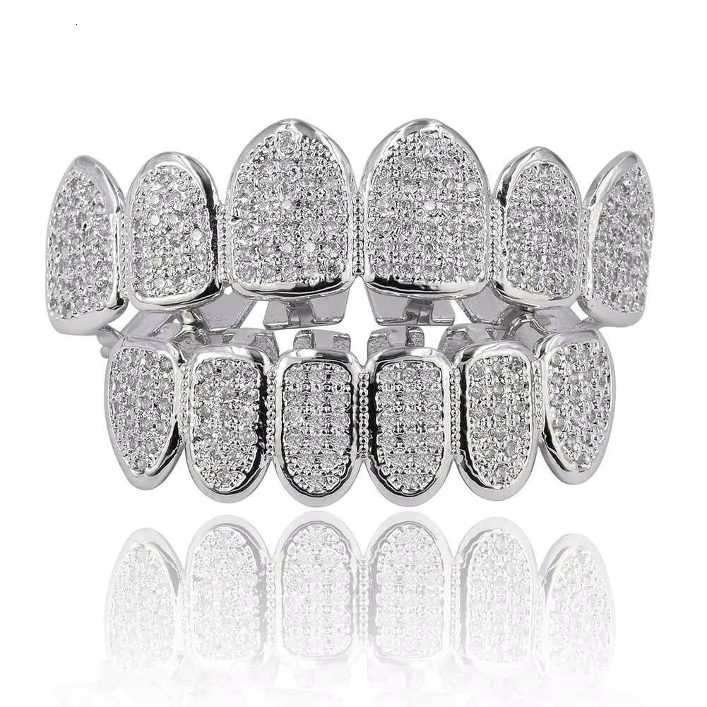BES S925 Sterling Silver MoissaniteTop Bottom Teeth Grillz Iced Out Mens Grills Dental Halloween Grillz Teeth Hip Hop Jewelry