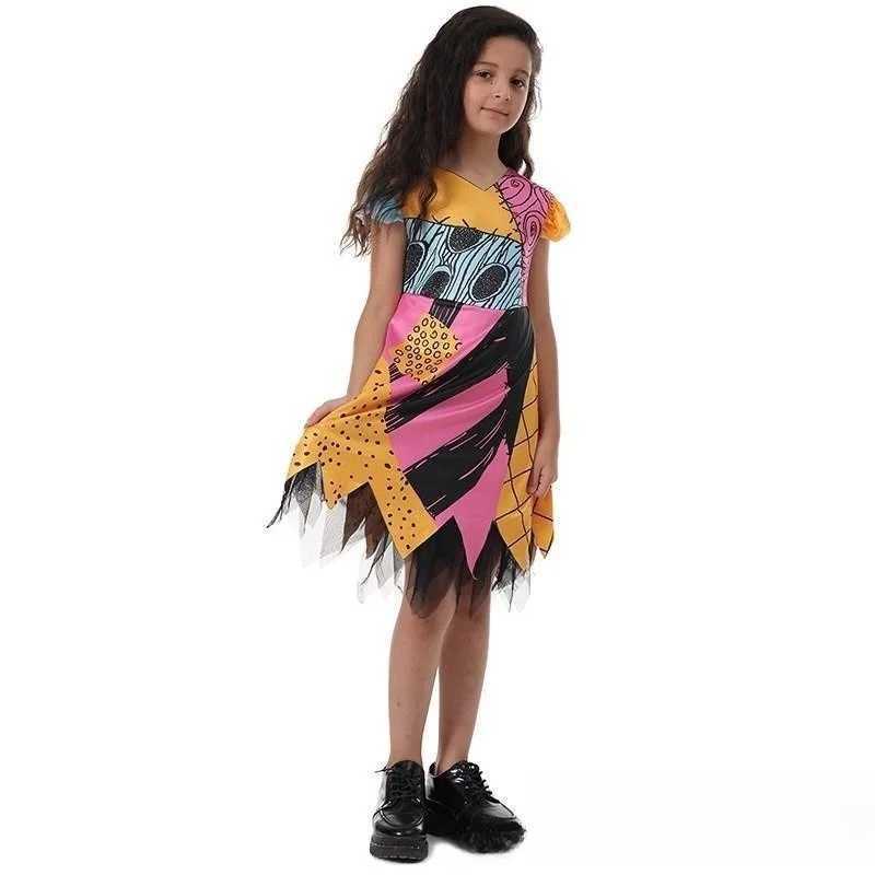 2024 halloween Costumes Kids Girls Cosplay Clothing The Nightmare Before Christmas Children Princess Sally With Bag Suit 2-10T Z250725