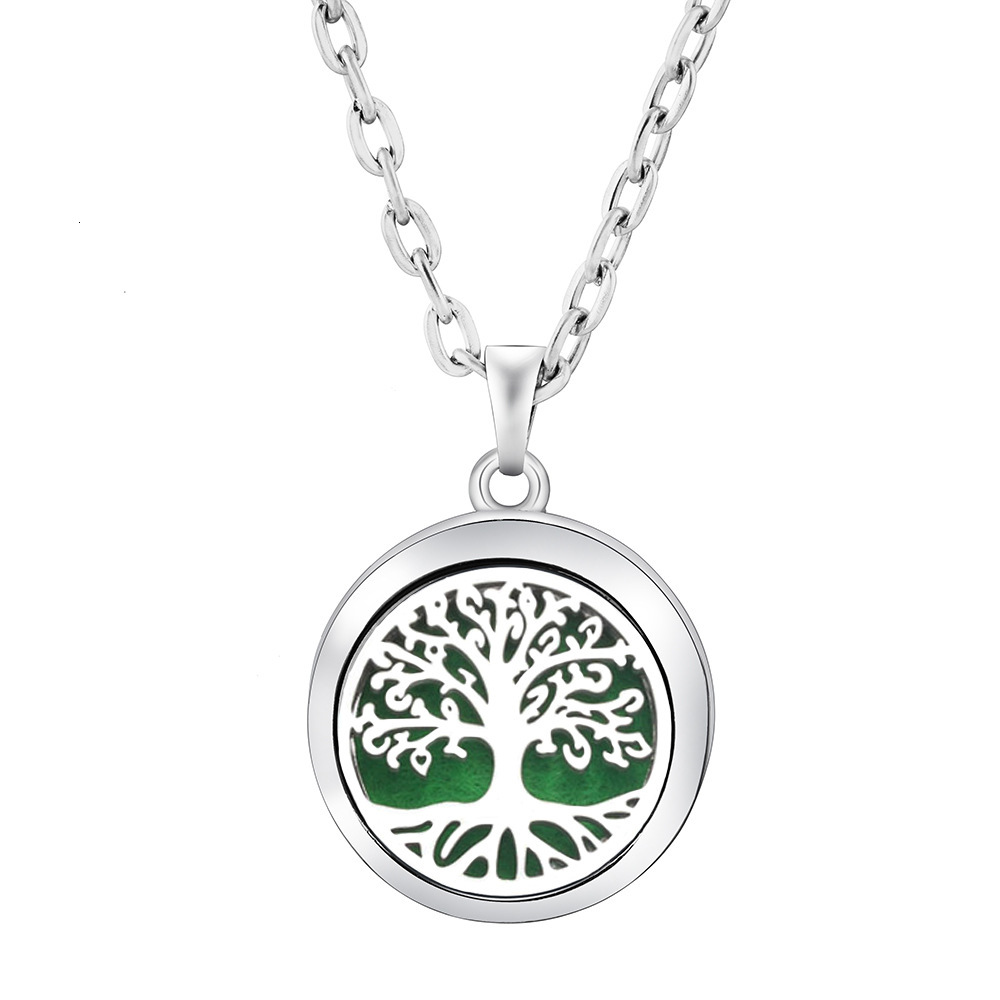 Tree Of Life Hollow Aromatherapy Pendant Essential Oil Necklace 15mm Stainless Steel Luxury Designer Necklace Diffuser Perfume Couple Jewelry