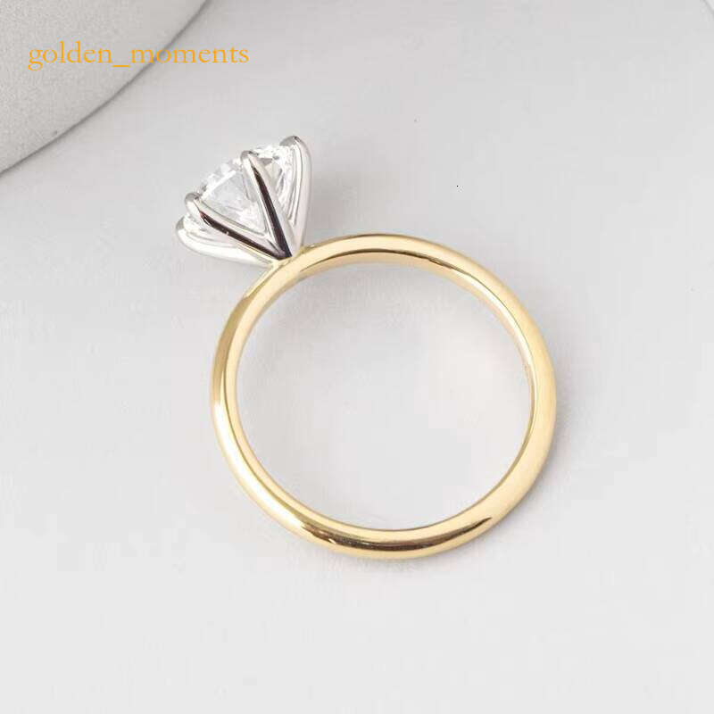 Custom Made Gold Classic Look of 2CT Round GRA Moissanite 6 Prongs 2 Tones Solitaire Ring