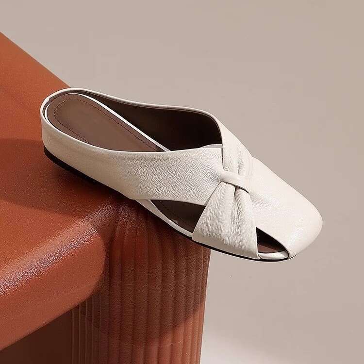 Sheepskin Version ~ French Style Hidden Heel Closed-Toe Half for Women Versatile Hollow Breathable Lazy Slip-On Outdoor Slippers