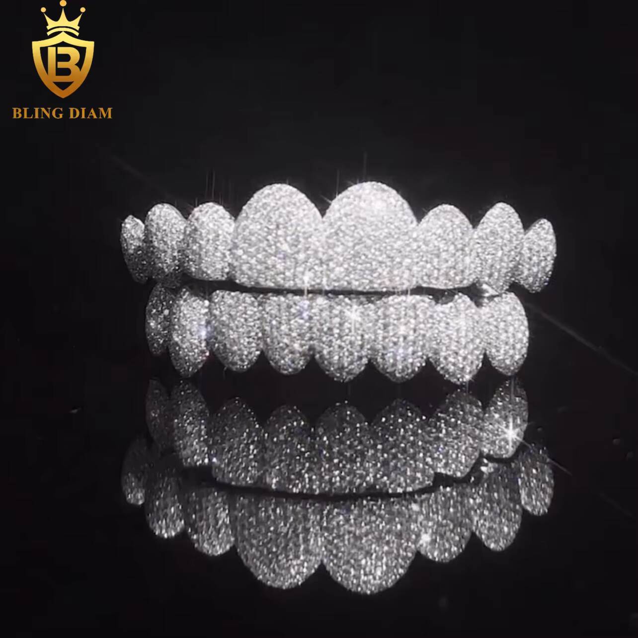 Blingdiam Jewelry Hip Hop Style Custom Teeth Grillz 925 Silver VVS Moissanite Iced Out Diamond