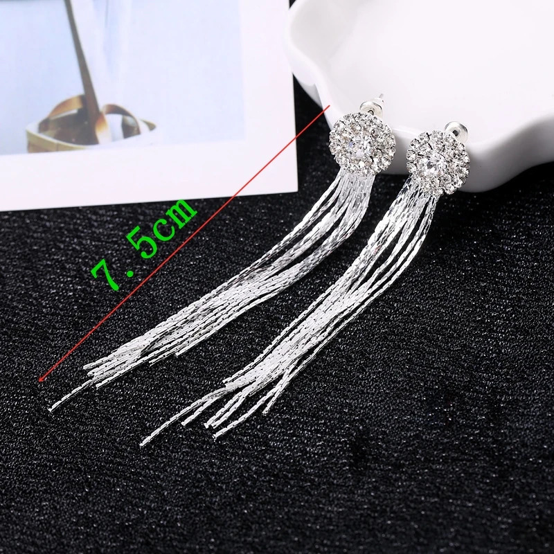Korean Fashion Personality Temperament Crystal Tassel Earrings Bridal Ear Jewelry For Women Long Oorbellen 250715