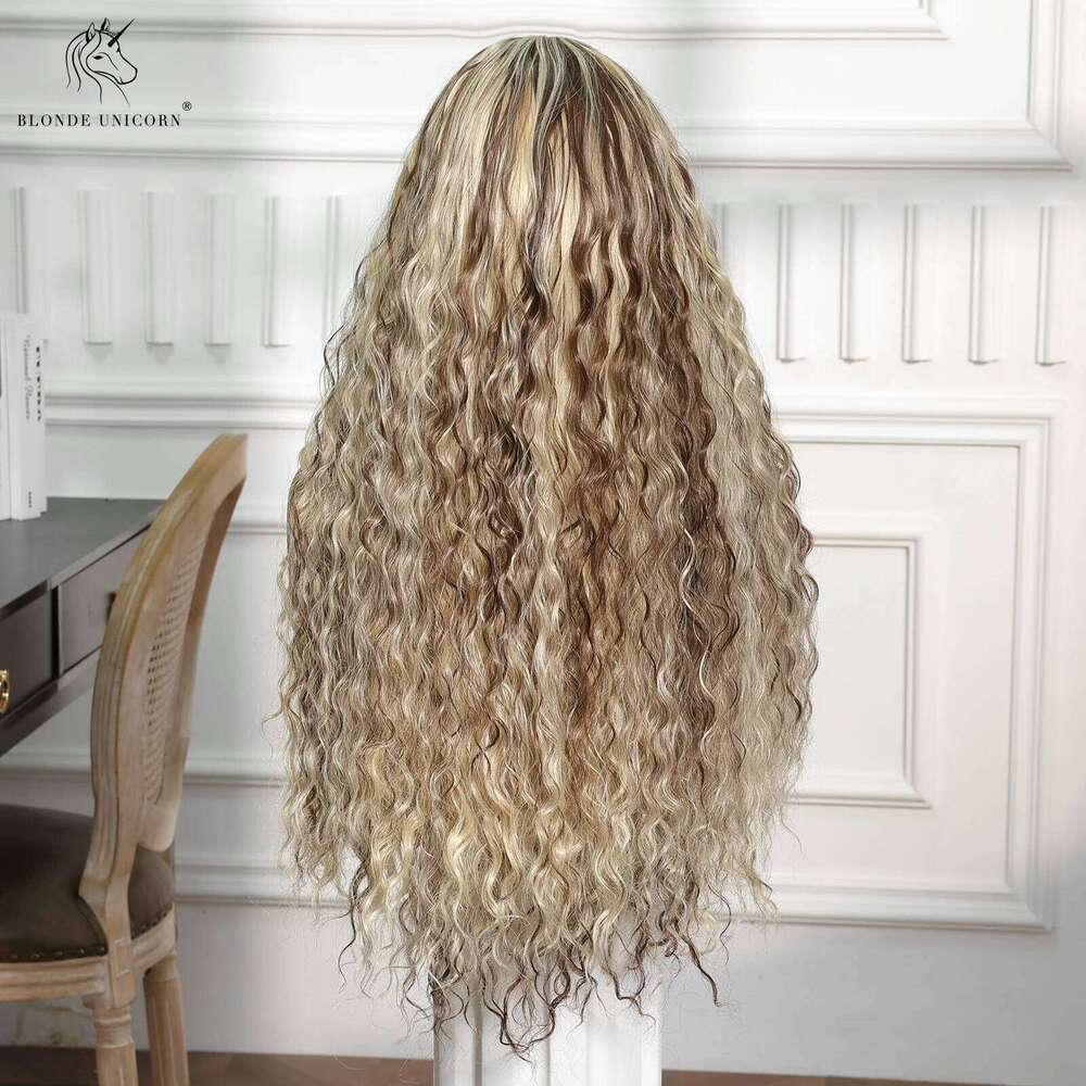 BLONDE UNICORN Women Curly Wave Lace Front Ombre Dark to Blonde Hair Wig Party Cosplay Heat Resistant Daily Natural