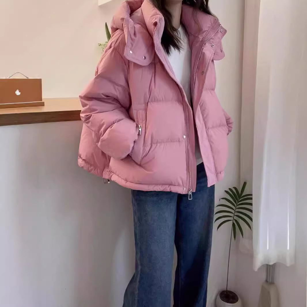 Down Cotton Jacket for Women Autumn and Winter Short Style 2025 Korean Version Plus Size Loose Cotton Coat Small Size Hooded Warm Casual Outerwear