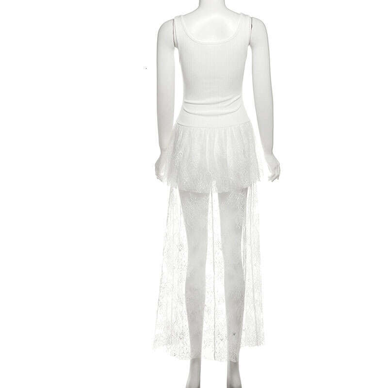 2025 Summer New Elegant Slim Fit Versatile Waist-Cinching Top Mesh Lace Dress Women's Clothing 16e