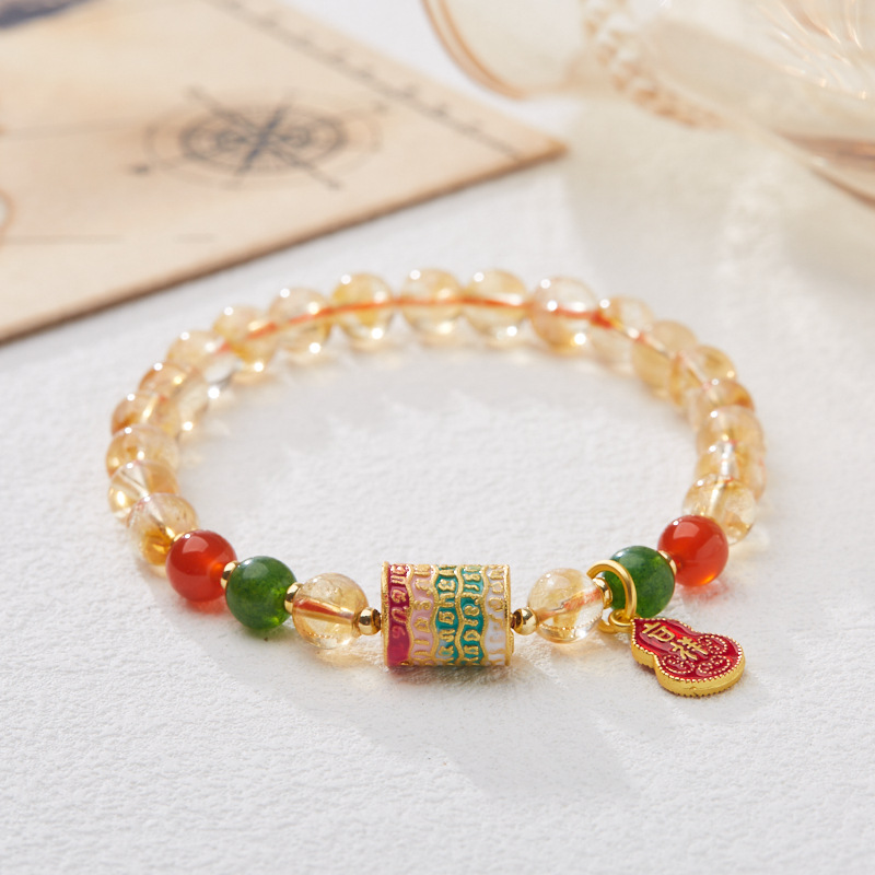 New Design Chinese Style Versatile Citrine Bracelet with Gourd Charm Auspicious Unique Hand Jewelry for Women