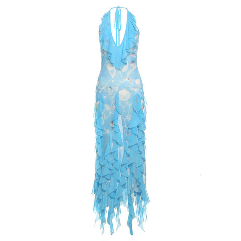 2025 Summer New Style Solid Color Sexy Hot Girl Halter Neck Strap Split Dress for Women 0d0