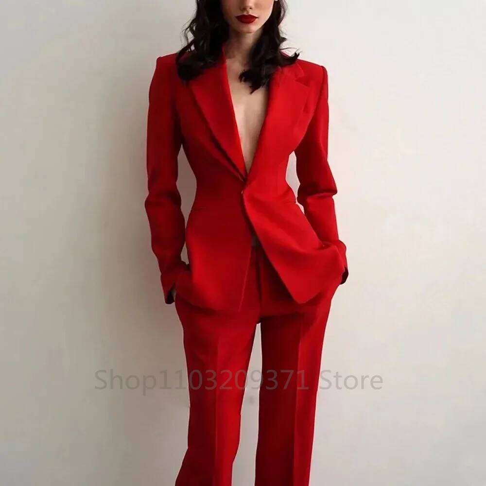 Women's Suit Party Wedding Plus Size 2Pcs Slim Fit Spike Collar Blazer Pants Outfit Dress Evening Dresses For Prom Traf Set MDNG