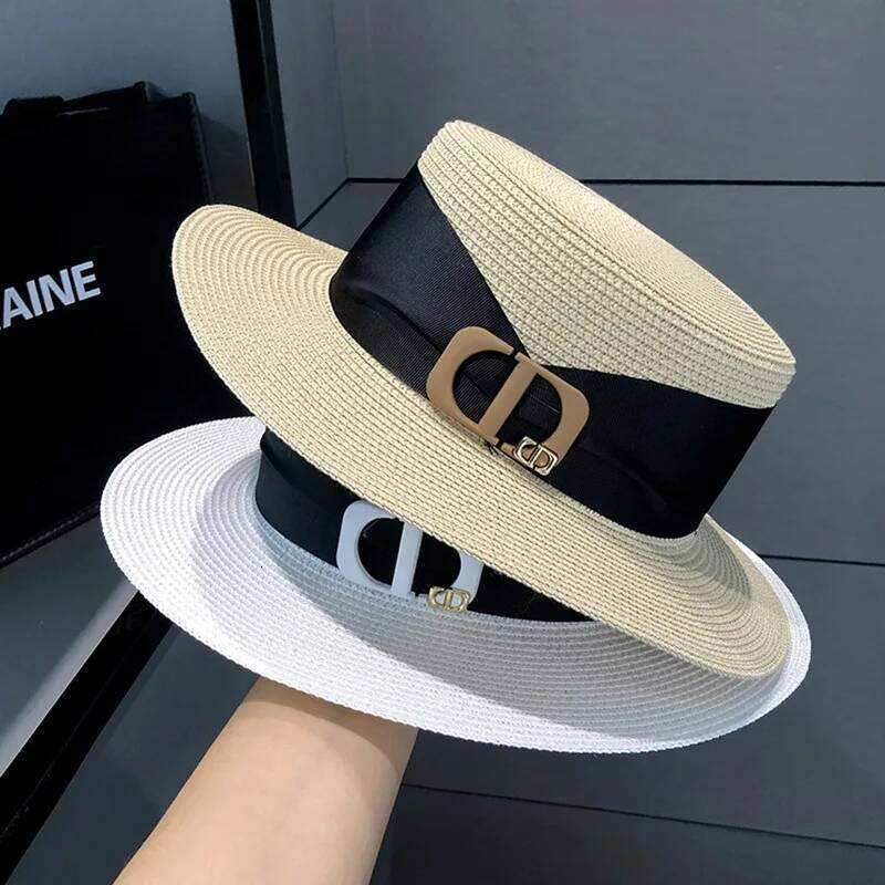 Summer Women's Law Test Flat Top Travel Seaside Vacation Sunshade Sunscreen Casual Versatile Straw Sun Hat