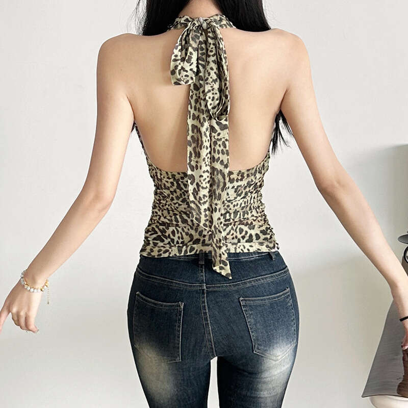 2025 Spring New Women's Fashion Solid Color Slim Fit Street Style Halter Sexy Backless Tank Top 025