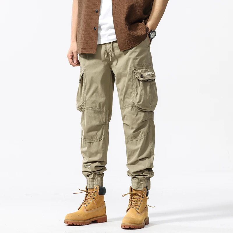 HIQOR Mens Baggy Cotton Cargo Pants Man Work Overalls Y2k Loose Trousers For Men Overszied Outdoor Casual 250725
