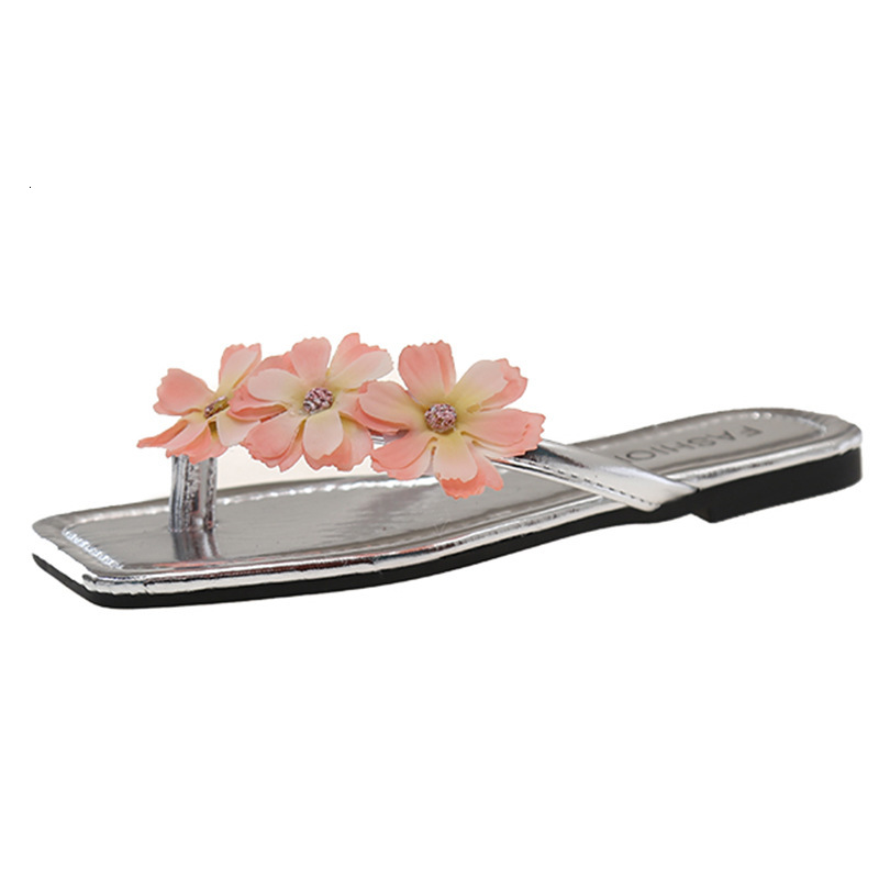 Ddmysports Summer New Plus Size Clip Square Toe Flower Flat Fashion Comfortable Beach Sandals Outdoor Shoes