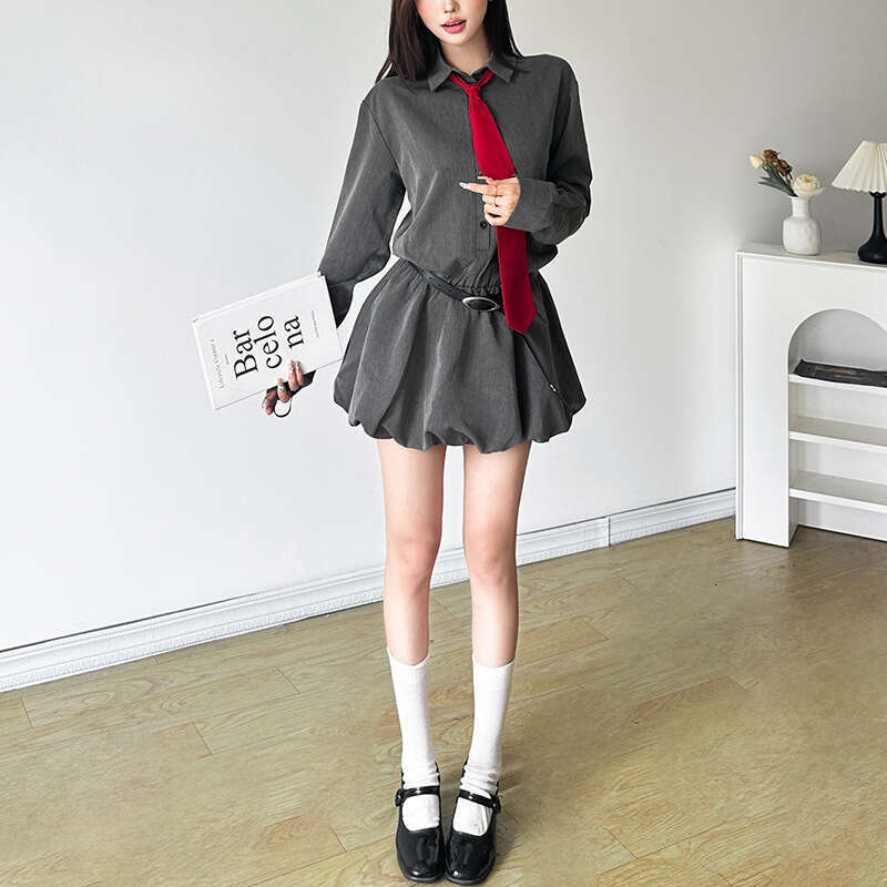 2024 Autumn New Women's Solid Color Slim High Waist Street Fashion Turn-Down Collar Long Sleeve Dress b26