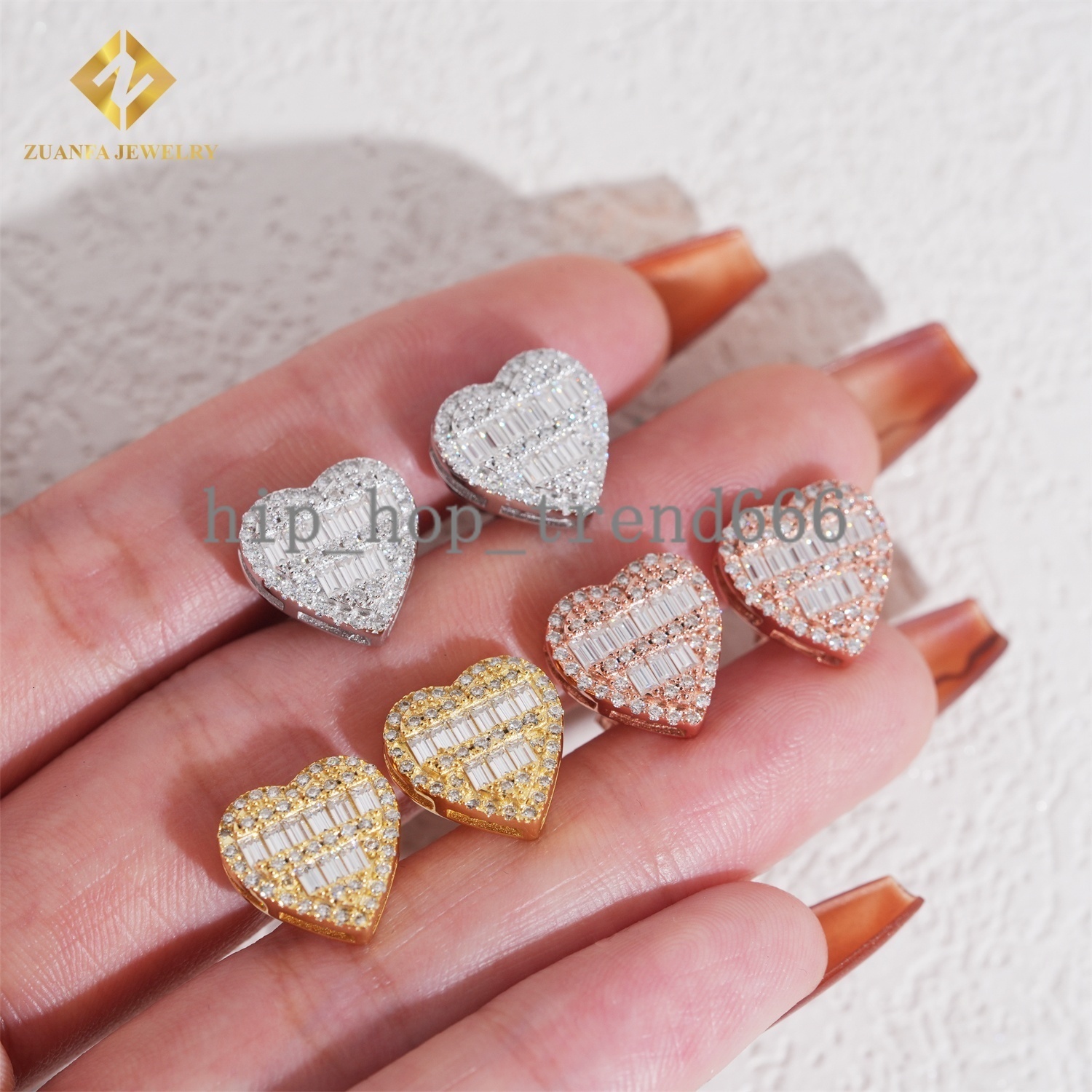 Pass Diamond Tester Heart Shape Iced Out Moissanite Earrings for Women 925 Sterling Silver VVS Moissanite Hip Hop Stud Earrings