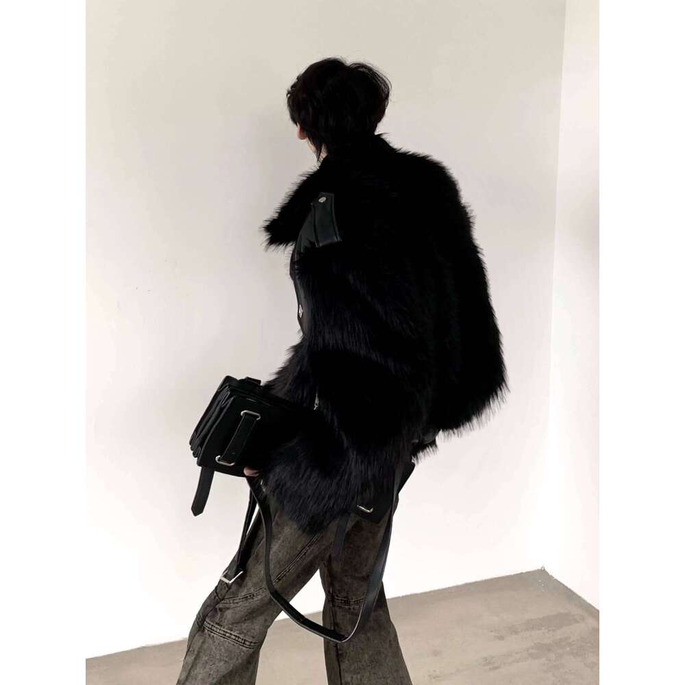High-End Black Mink Plush Faux Coat Men's 2025 Winter Fur Integrated Thickened Jackets Trendy Male Long Sleeve Coats