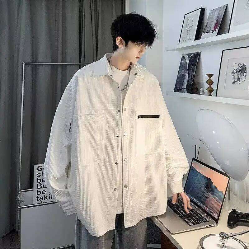 Hong Kong Style Work Shirt Men Long Sleeve Casual Trendy Overshirt