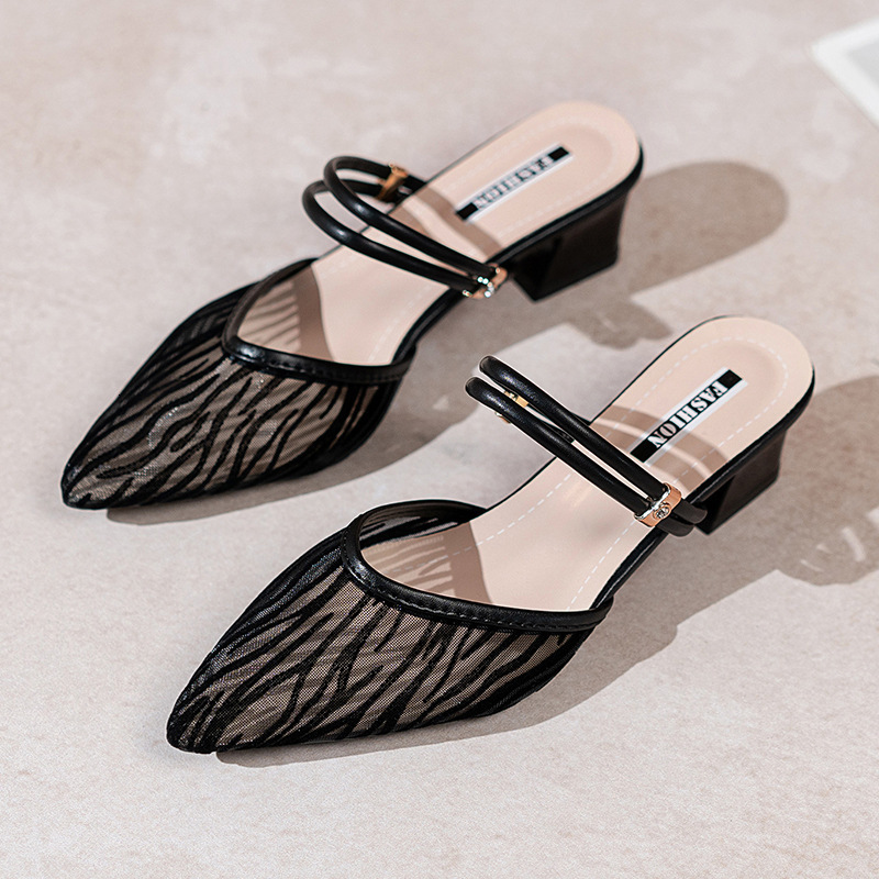 Ddmysports Pointed Toe Open Back Mules For Women Summer New High Heel Lace Sandals Outdoor Shoes