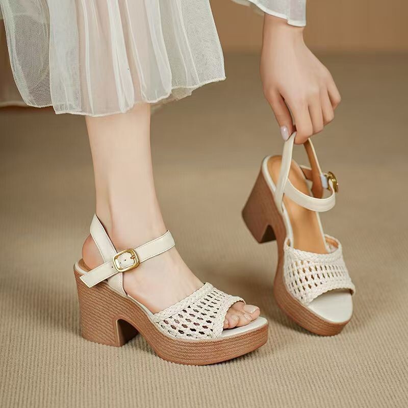 Ddmysports Petite Fashion Sandals For Women Summer New Thick Open Toe Soft Sole Comfortable Height Increasing Chunky Heel Roman Shoes Outdoor Shoes