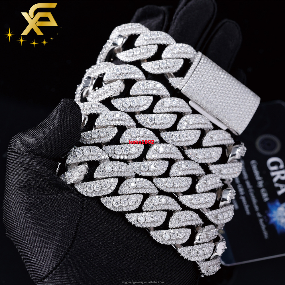 Large Size 20-22MM Full Ice Out Raise Moissanite in the Middle 18K Gold Plated VVS Diamond Silver Cuban Link Chain Necklace