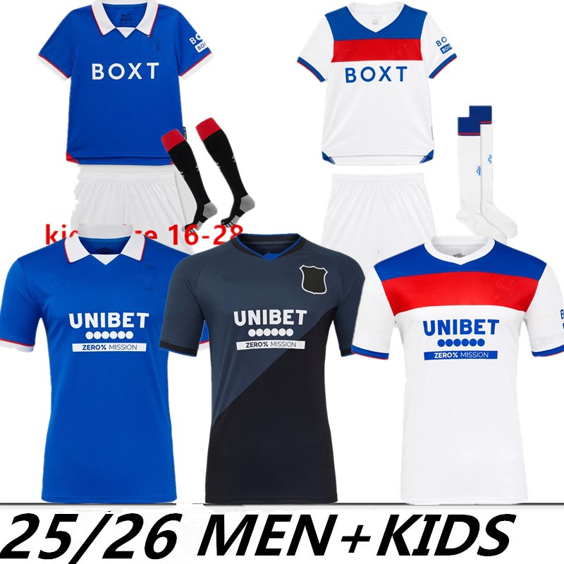 25 26 away soccer jersey Glasgow 2026 2025 Ranger COLAK ROOFE LUNDSTRAM HAGI BARKER MORELOS KENT TILLMAN FC FASHION JR Football Shirt men kids home third dark red polo
