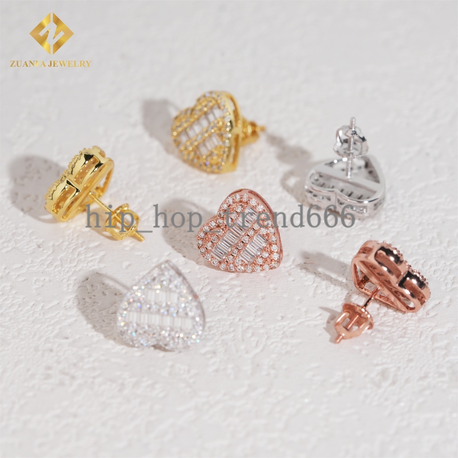 Pass Diamond Tester Heart Shape Iced Out Moissanite Earrings for Women 925 Sterling Silver VVS Moissanite Hip Hop Stud Earrings