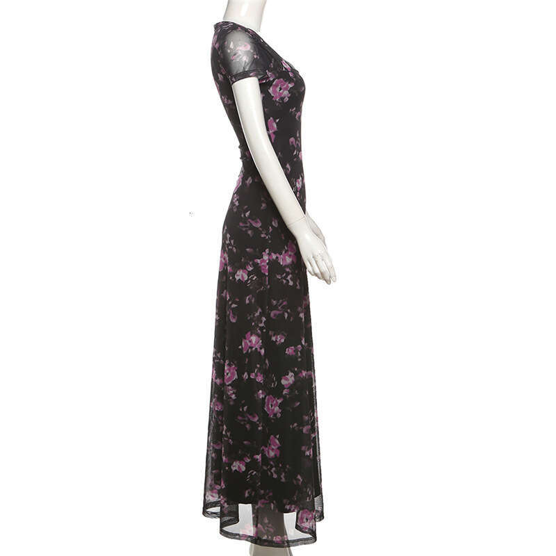 2025 Series Summer New Square Neck Floral Slim Fit Elegant Fashion Casual Long Dress for Women 76d