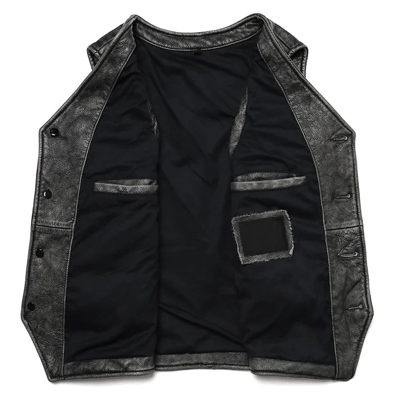 Gery Vintage Genuine Leather Vest Man Natural Cowhide Work Clothes Mens Safari Style Slim Sleeveless Jacket 250725