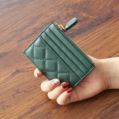Soft Lambskin Short Wallet Small Chanel Style Quilted New Ultra-thin Genuine Leather Zipper Mini Coin Purse for Women