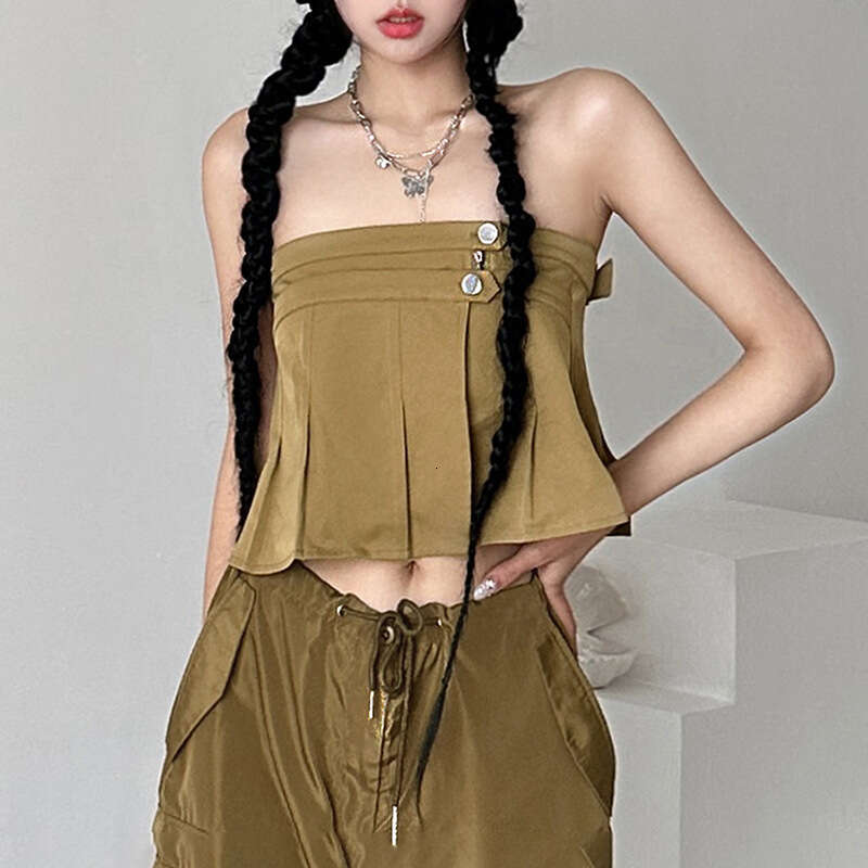 2023 Spring Summer New Women's Solid Color Slim Fit Tube Top Vest Fashion High Waist Wide Leg Pants 2f9