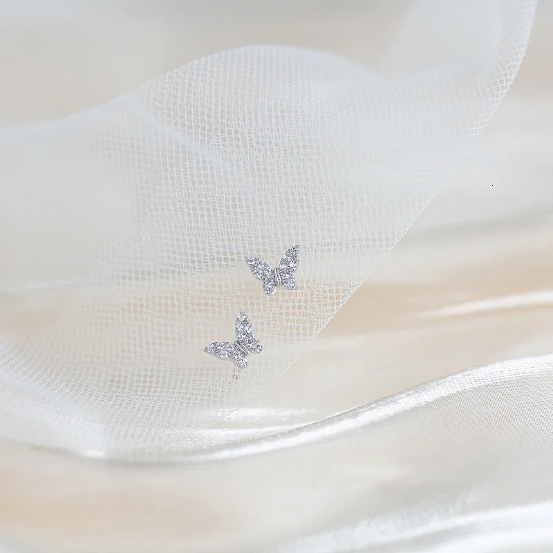 Silver Plated Ear Hypoallergenic Romantic Zircon Flower Butterfly Stud Earrings Piercing for Women Teen Jewelry Accessories 250722