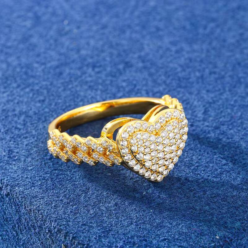 Fashion Anniversary Gift Sparkling Jewelry 925 Sterling Silver VVS Moissanite Diamond Iced Out Heart Finger Ring