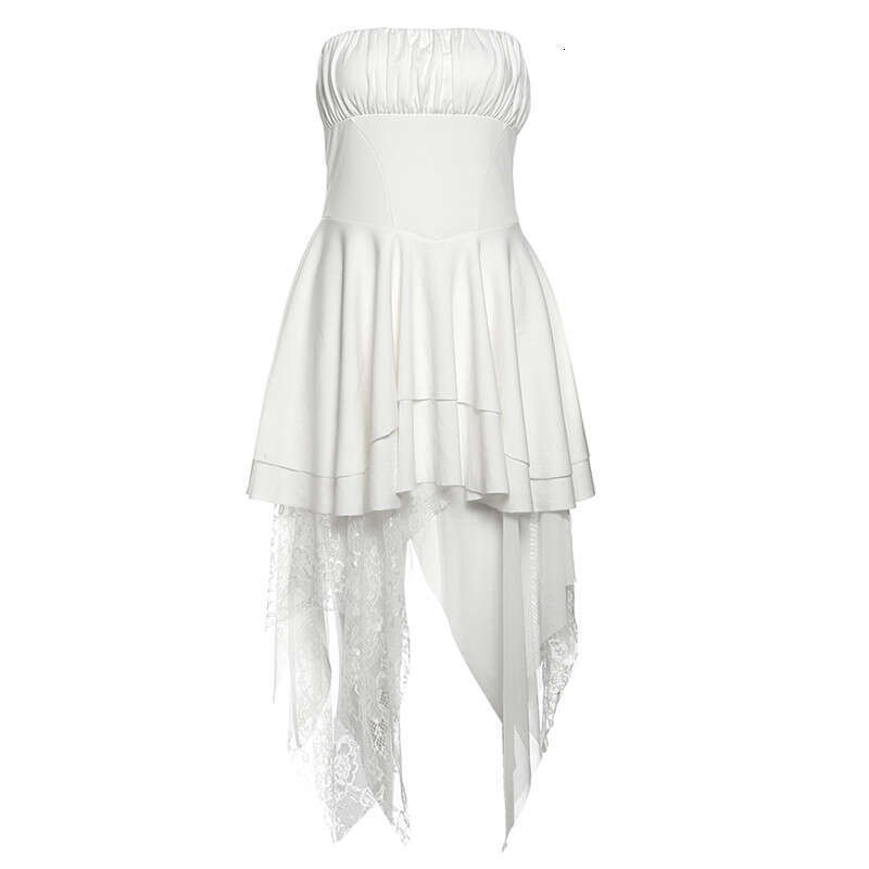 2025 Summer New Vacation Style Design Slim Fit Solid Color Irregular Strapless Dress c6c
