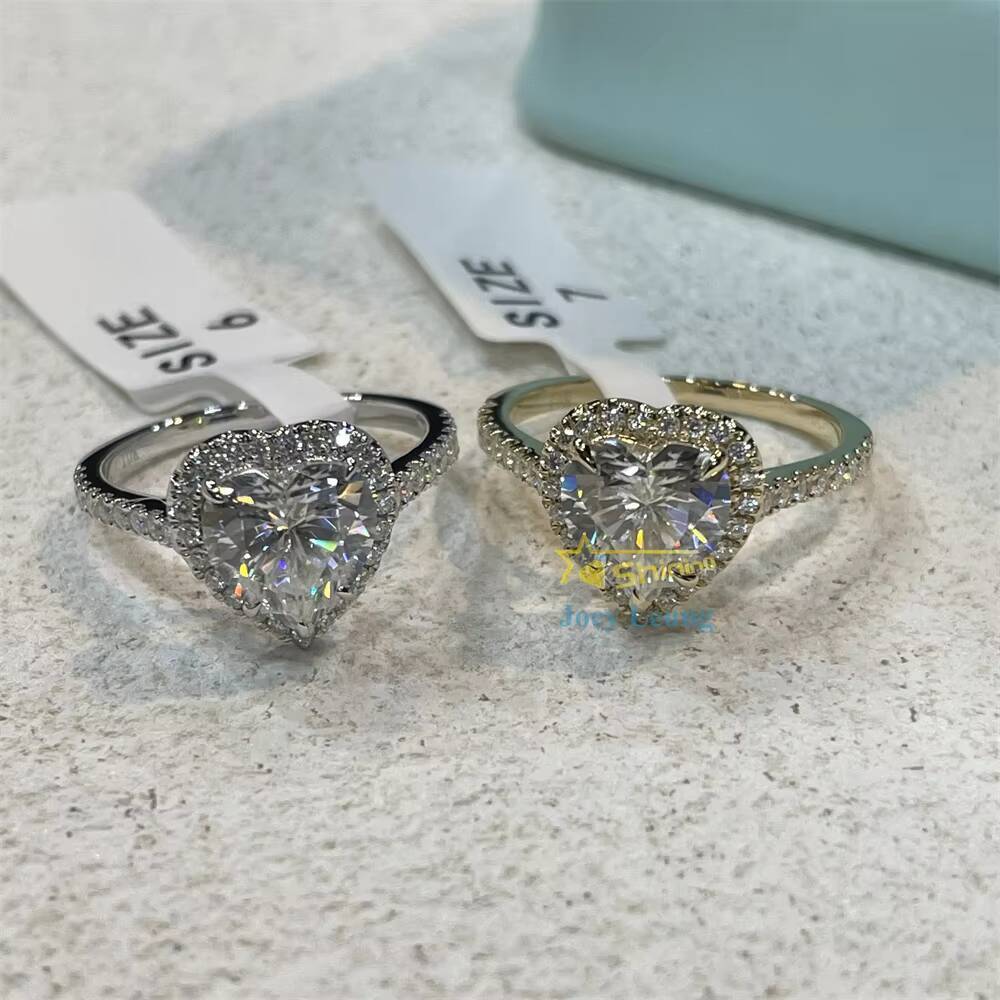 Women Jewelry Classic Wedding Ring Heart Shape Halo 2CT S925/10K Solid Gold Moissanite Ring Engagement