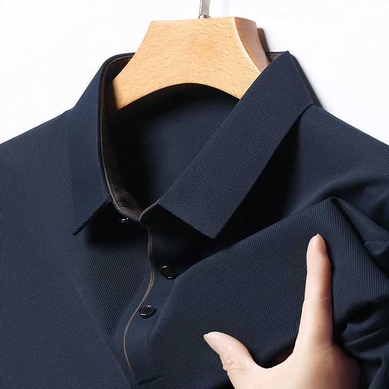 Fashionable Ice Silk Polo Shirt Mens Half Sleeved Casual Top Middle-aged Lapel Pullover Solid Color Short Sleeved Mens T-shirtXJ250725
