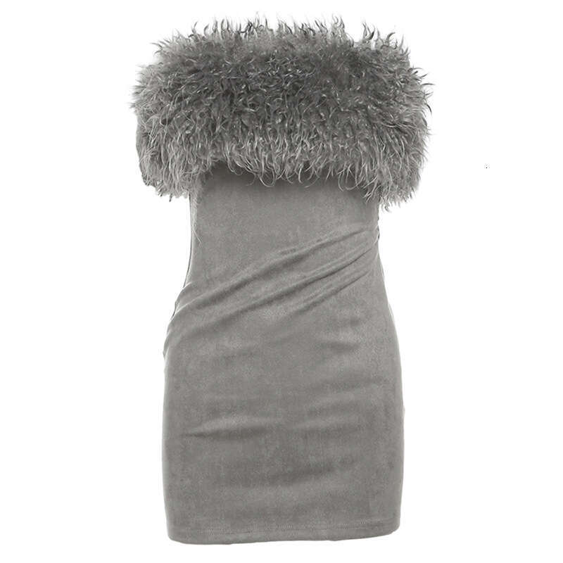 2023 Autumn Winter New Women's Solid Color Sexy Strapless High Waist Bodycon Dress 810