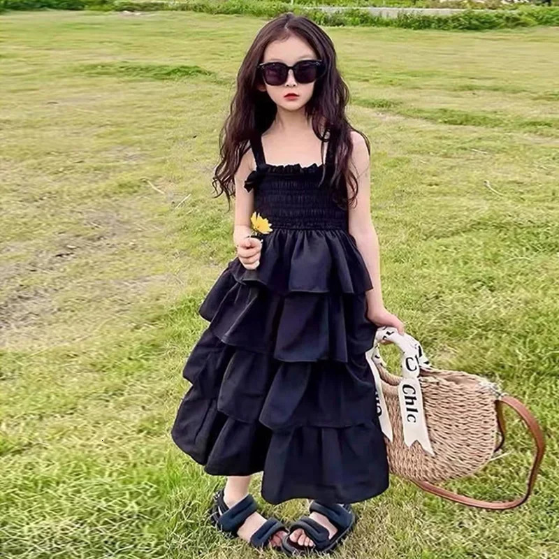 Summer Girls Dress Children Layers Slip Sling Long Gown Big Kids Birthday Party Dresses Teenager Sleeveless Casual Clothing 250725