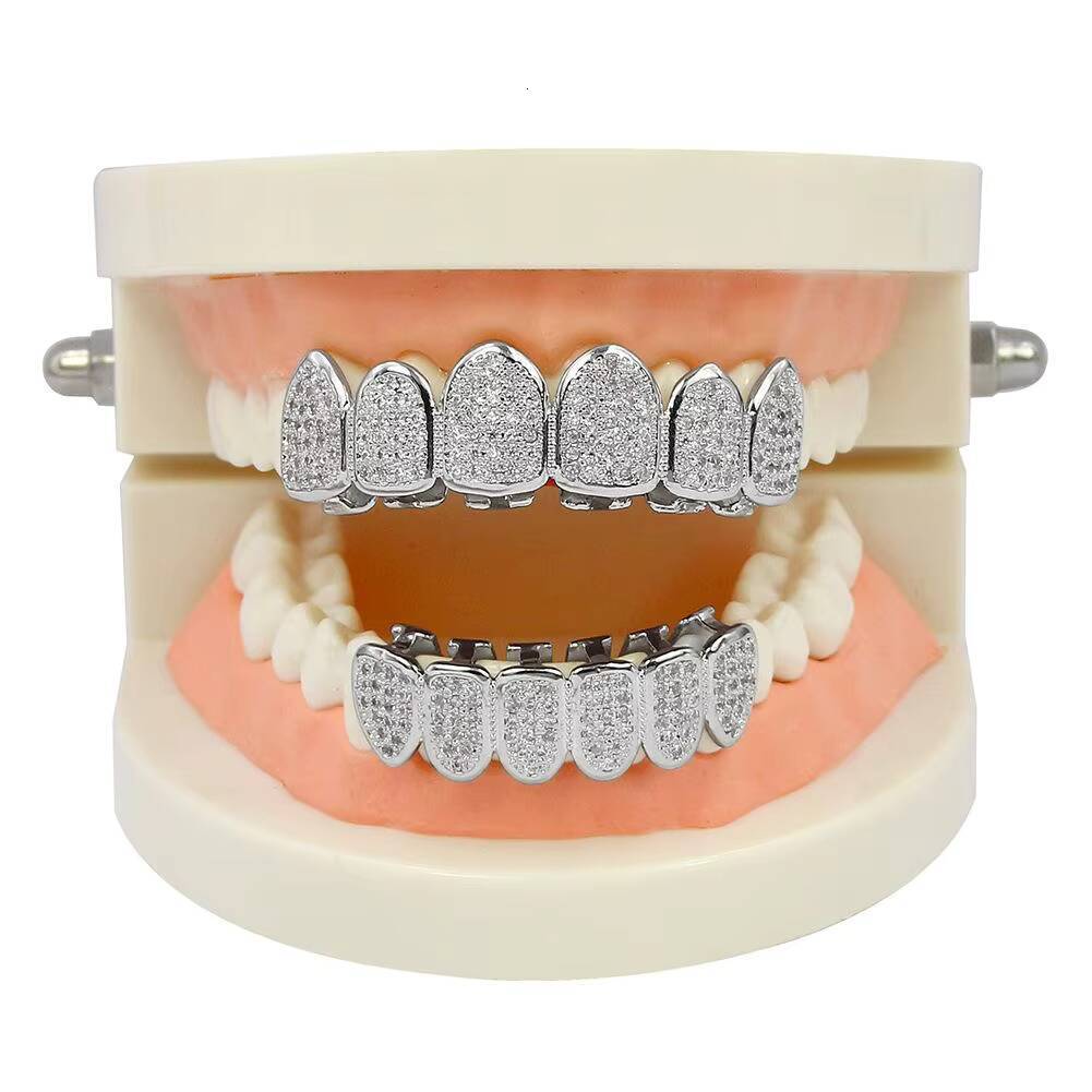 14K Plated White Gold VVS Moissanite Grillz Daily Wearing Iced Out Grillz Hip Hop Teeth Blingbling Diamond Grillz 925 Silver