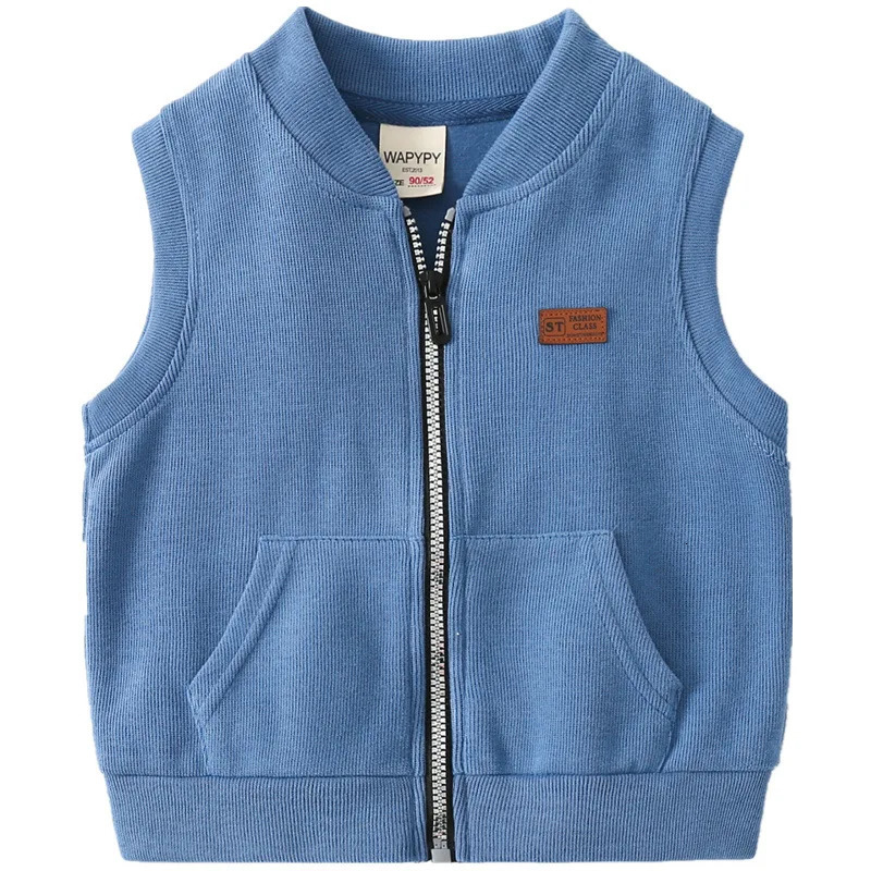 Spring Autumn Young Kids Boy Vest Letter Sticker Zipper Little Boys Sleeveless Jakcet Solid Casual V-collar Infant Boy WaistCoat 250724