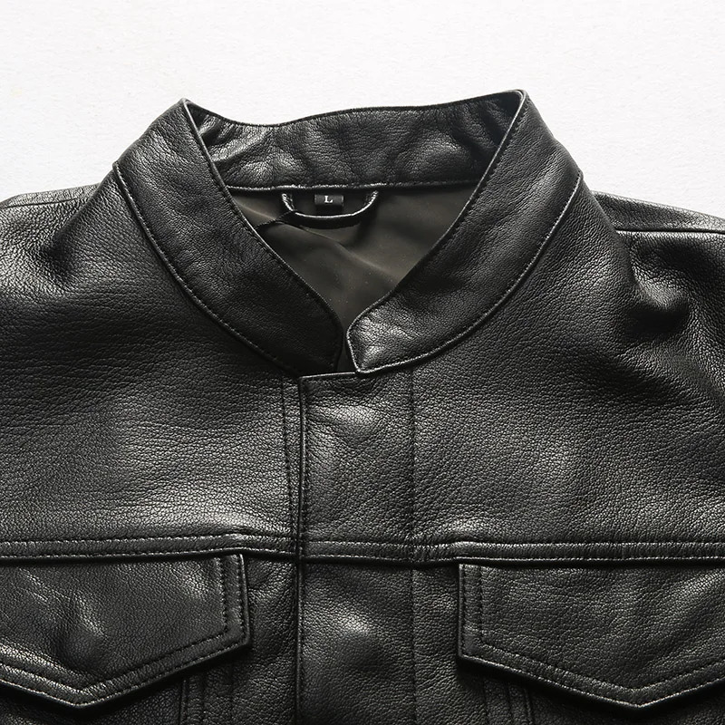 Motorcyclist short Slim undershirt biker men large size vegetable tanned sheepskin vest leather sleeveless coat top 250725