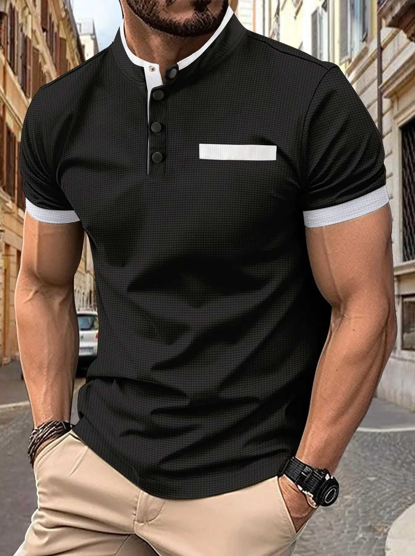 Fashion Mens Summer Business Casual Polo Shirt Casual Breathable Top Stand Collar Short-Sleeved Polo Shirt XJ250725