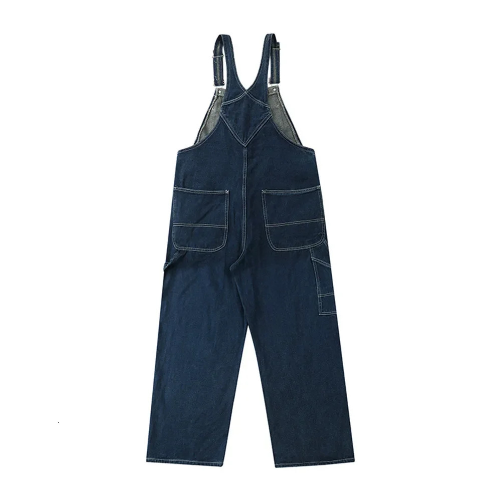 MultiPocket Denim Overalls Mens Cargo Bib Trousers Solid Color Loose Baggy Jumpsuit Cowboy Dungarees 250725