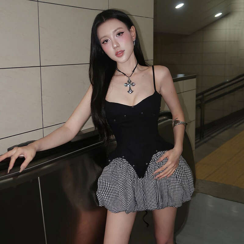 2025 Spring New Women's Solid Color Slim Fit Camisole Vest Fashion High Waist Skirt Set 696