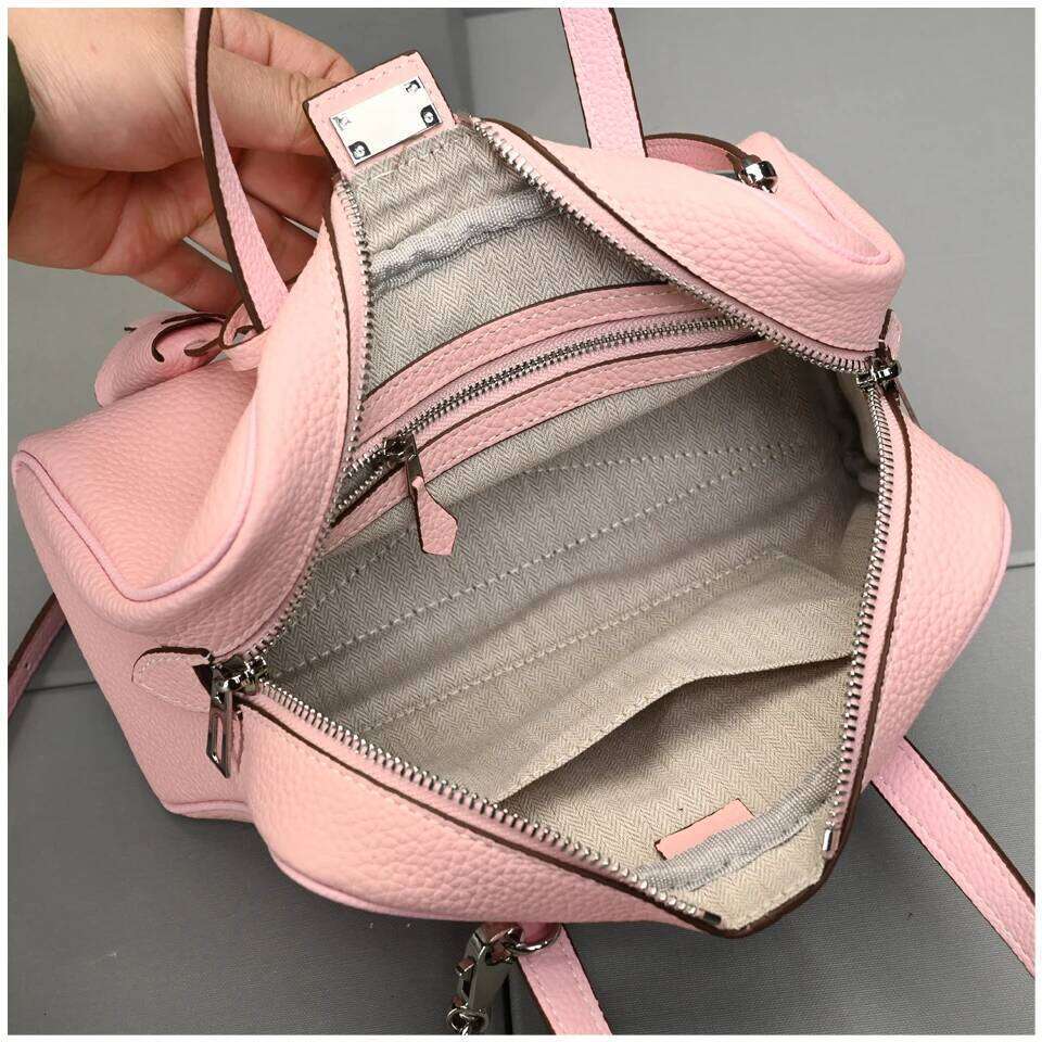 Genuine Leather Handbag 25Cm Size Bowling Women's Top Layer Cowhide Pillow Shoulder Crossbody Bag Small