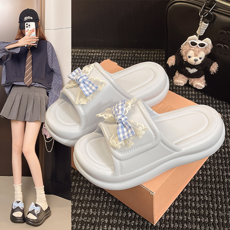 Ddmysports New Fashion Fairy Style Bow Thick Sole Sandals For Women Ins Trend Summer Student Outdoor Slip On Slides Outdoor Shoes
