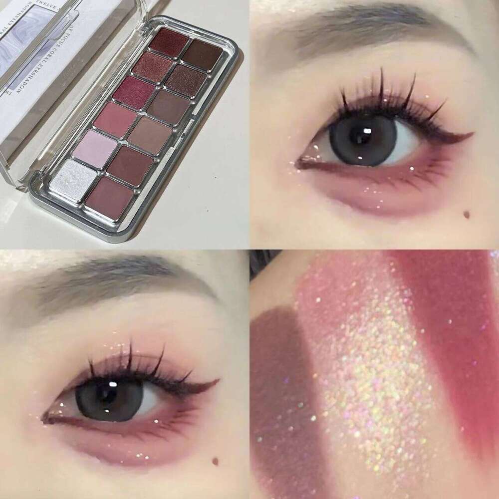 12 Color Shadow Palette Matte Pearl Wine Red Rose Brown Eyeshadow Glitter Shimmer Long-lasting Beginner Eye Makeup X250723 X250724